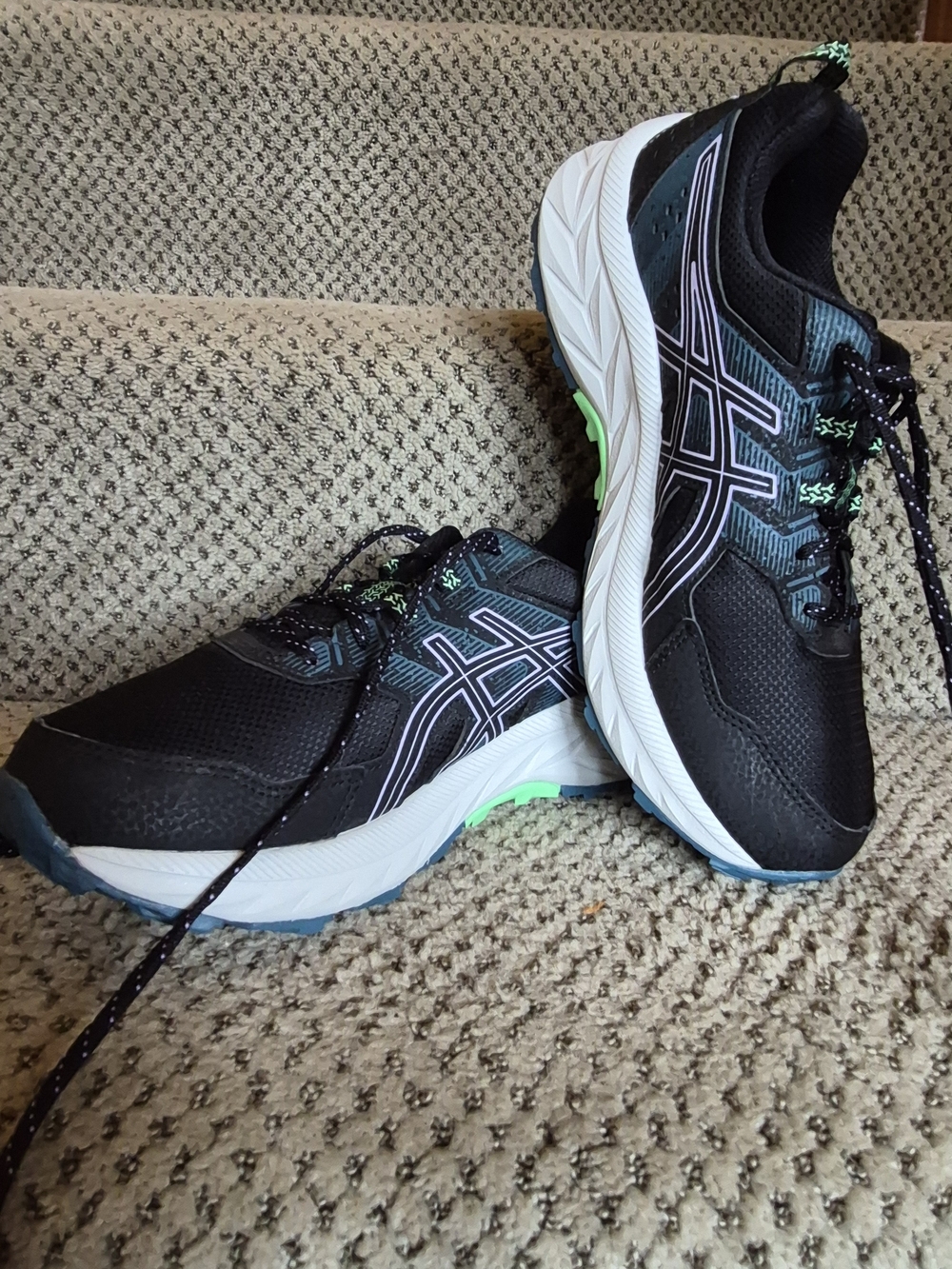 Asics Gel-Venture Navy Athletic Shoes with Teal, Pink and Lime Highlights